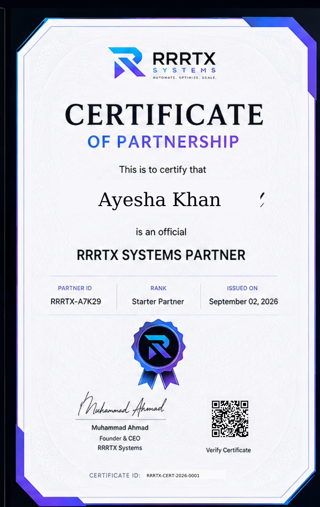 Sample RRRTX Certificate of Partnership